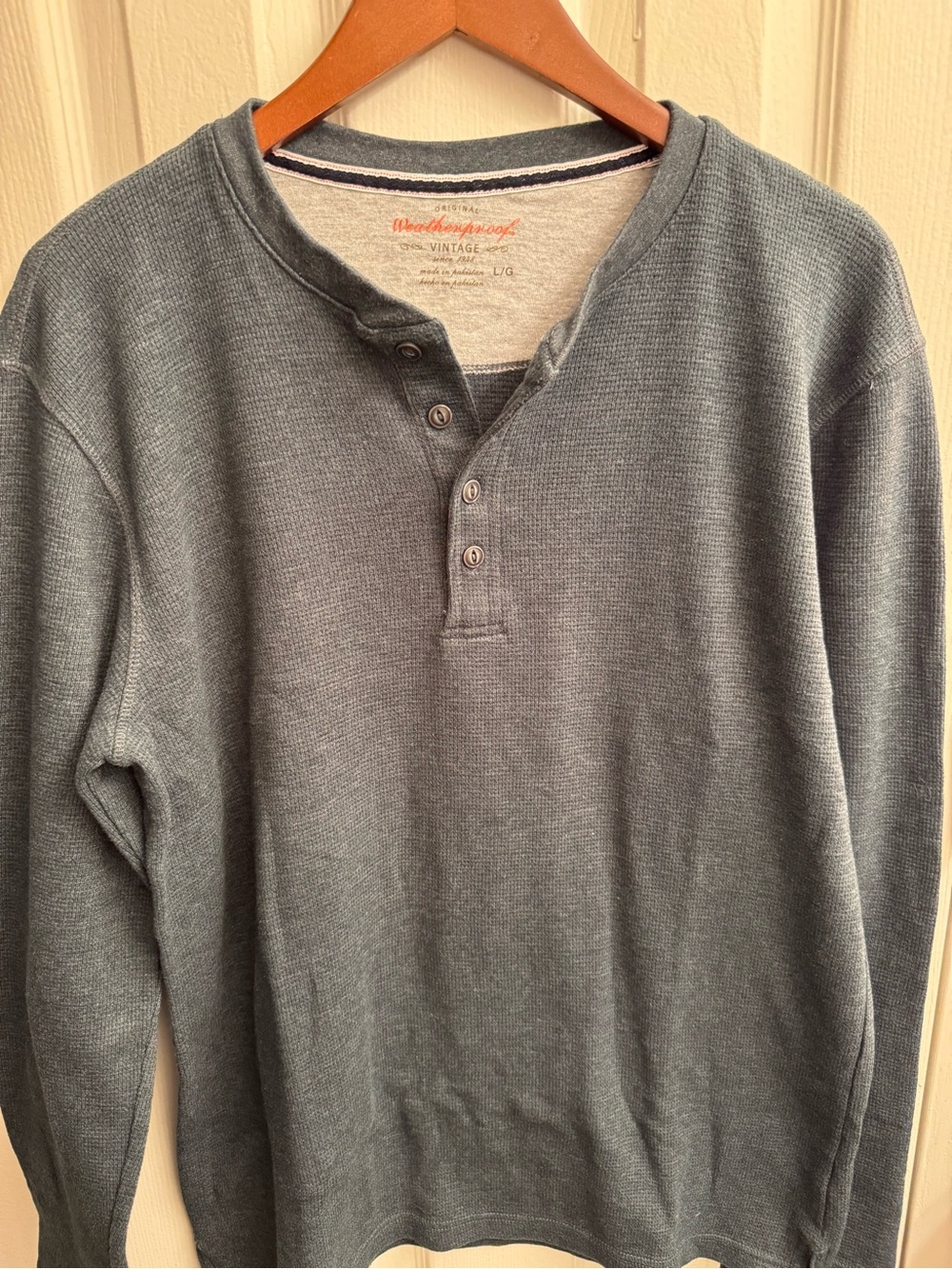 Weatherproof Navy Henley Shirt with Orange Logo